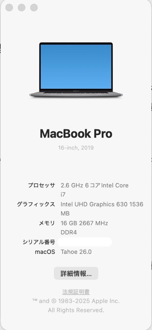 MacBook Pro 2019 Retinaディスプレイ 16インチ 16GB