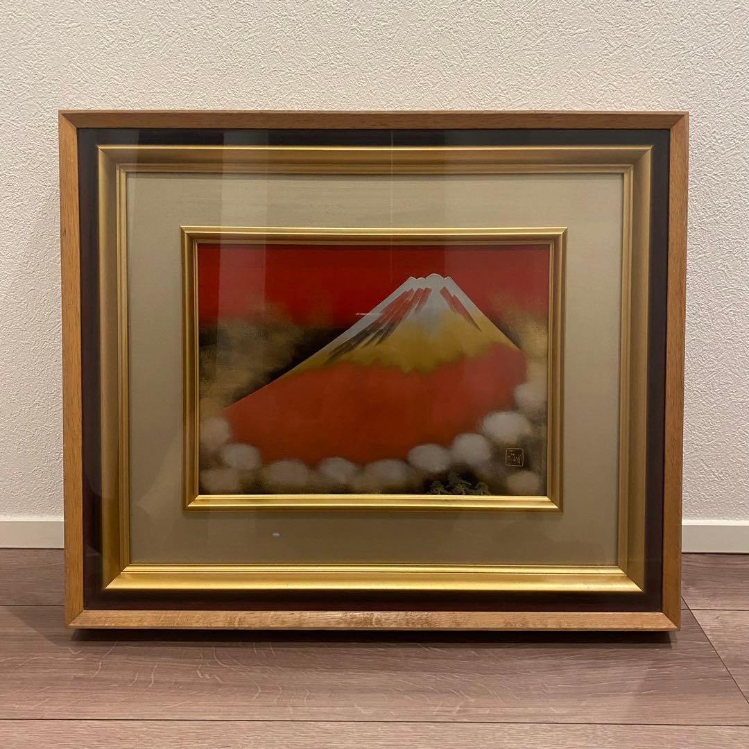 朝焼け富士 赤富士 輪島沈金 輪島塗 沈金蒔絵 漆絵 刻印 樽見幸作（正峰）作