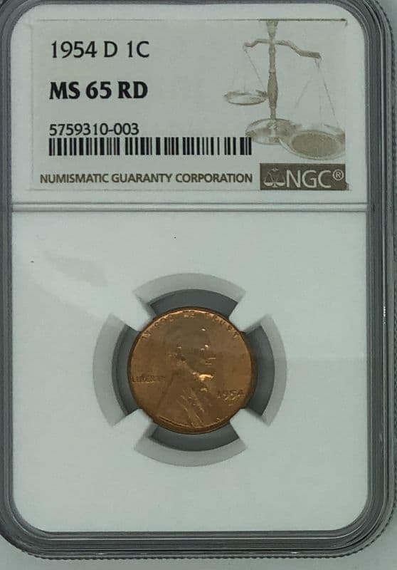 1954年 リンカーン1セント NGC MS65 RD