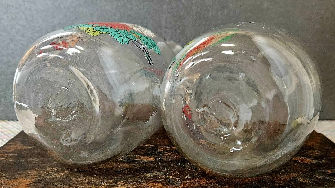 時代物❗昭和戦前頃　古硝子　ガラス絵　 菊花に梅花図　酒徳利一対　酒器