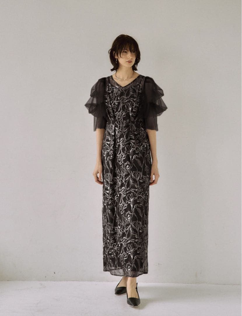 Dorry Doll フラッフィースリーブペンシルドレス　ブラック