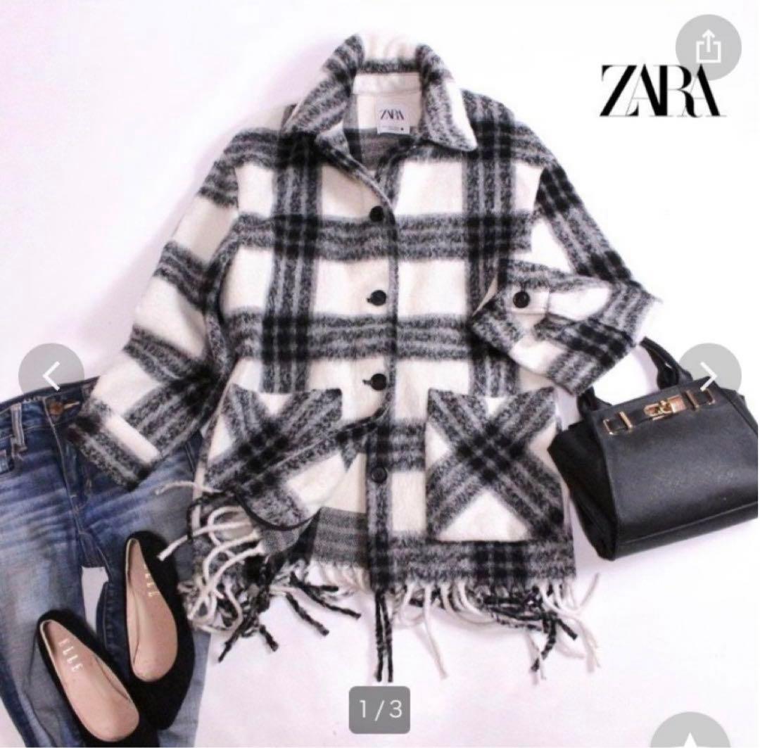 ZARA チェック柄コート　アウター　レディース　ホワイト