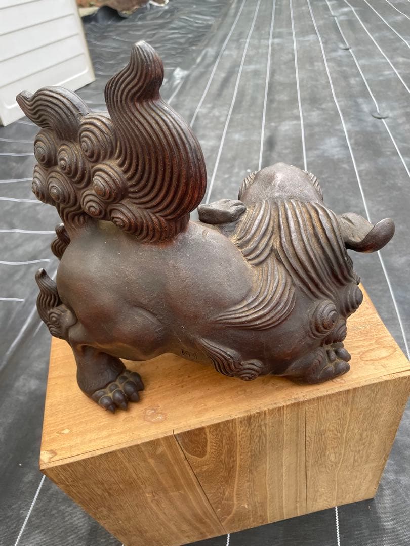 唐獅子　（信楽窯） サイズ　２９センチ、 共箱（痛みあり）