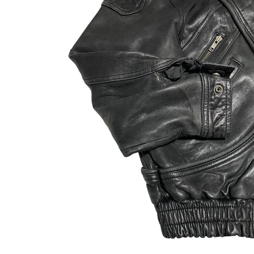 超大きいサイズ【SEIKO】羊革 ラムレザーシングルライダースジャケット 黒4L