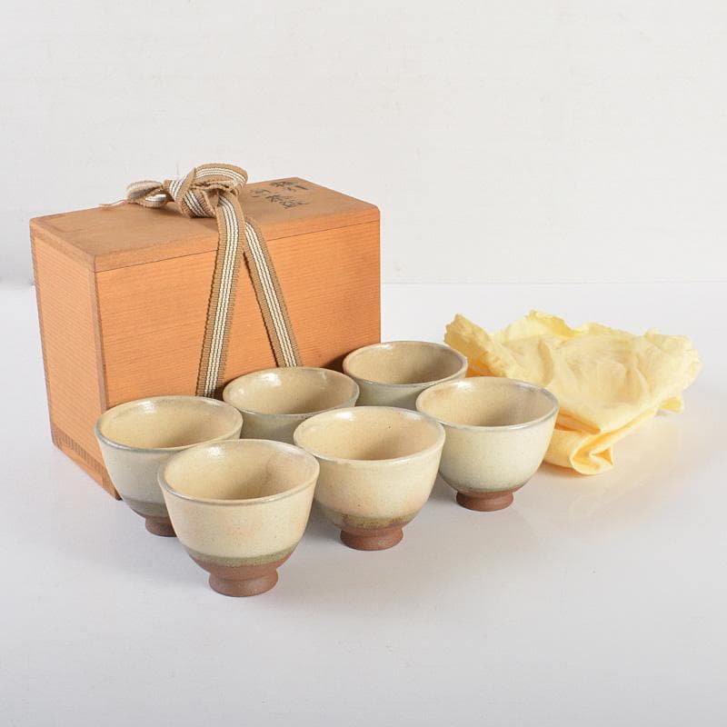 煎茶道具　萩焼　敬月作　粉引煎茶碗　6客　共箱　V　R6688