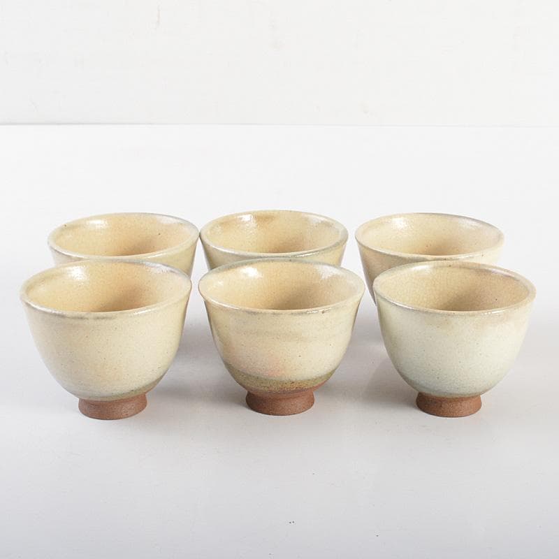 煎茶道具　萩焼　敬月作　粉引煎茶碗　6客　共箱　V　R6688