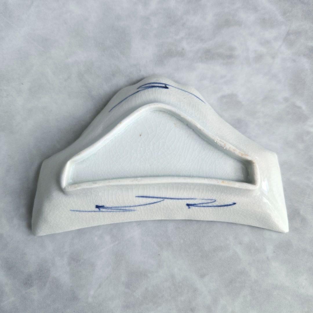 古伊万里　染付　変形小皿　富士山　江戸時代　松原　骨董　金継ぎ　アンティーク