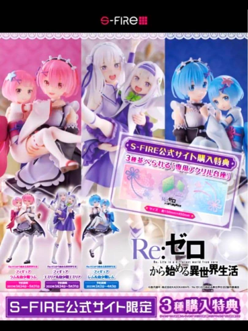 送料込み　リゼロ　エスファイア　レム　ラム　エミリアフィギュア　幼少期