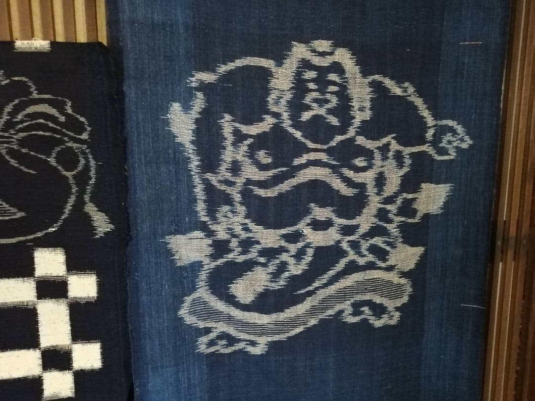 古い絵絣ハギレ　人気の絵柄5種5点