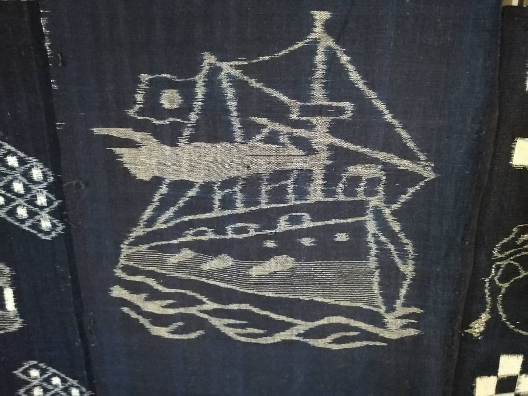 古い絵絣ハギレ　人気の絵柄5種5点