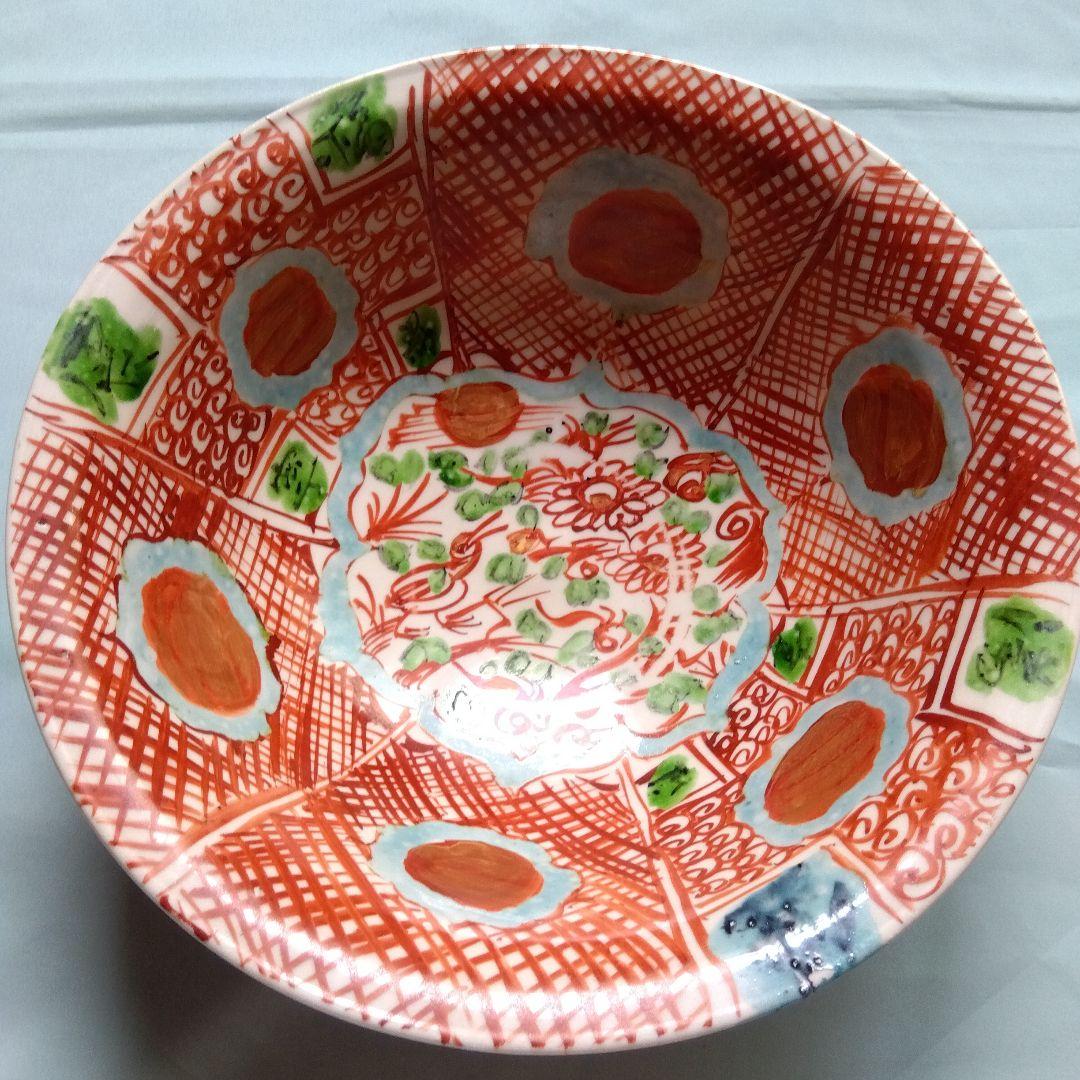 赤と白の花模様 深鉢