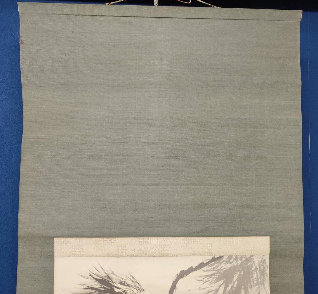 真作/東原方僊/嵐中小禽図/花鳥/山水/布袋屋掛軸A-699