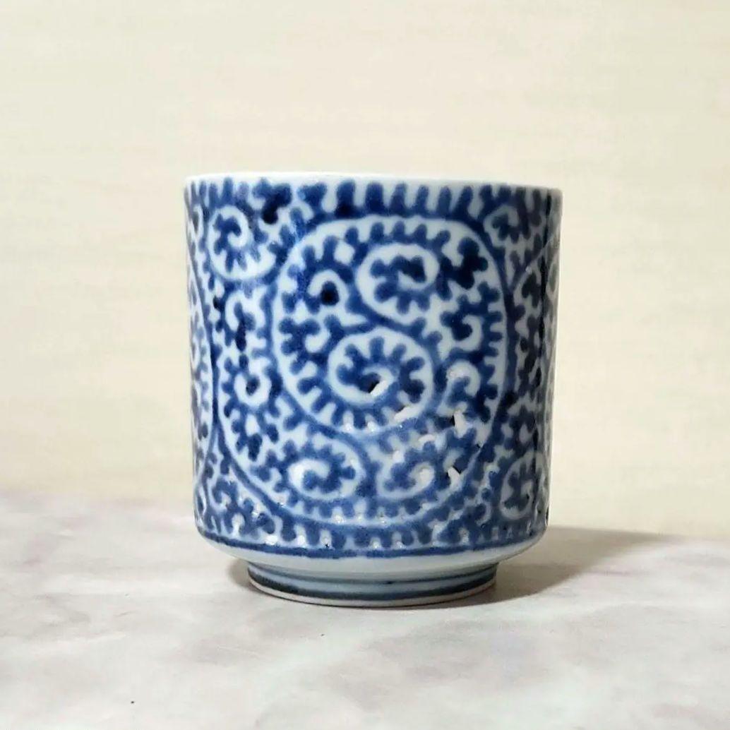 古伊万里　染付　蛸唐草　覗き　小猪口　江戸時代　向付　猪口　骨董　アンティーク