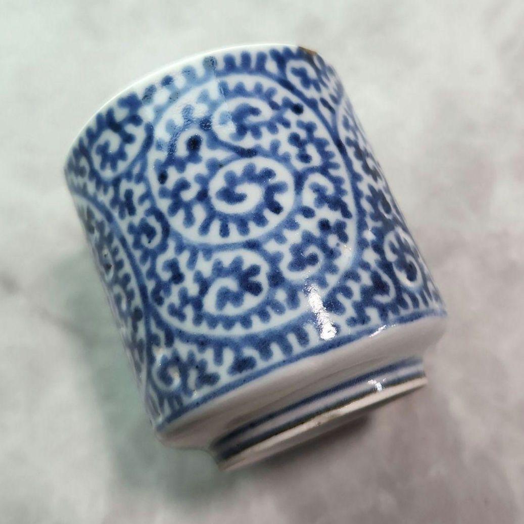 古伊万里　染付　蛸唐草　覗き　小猪口　江戸時代　向付　猪口　骨董　アンティーク