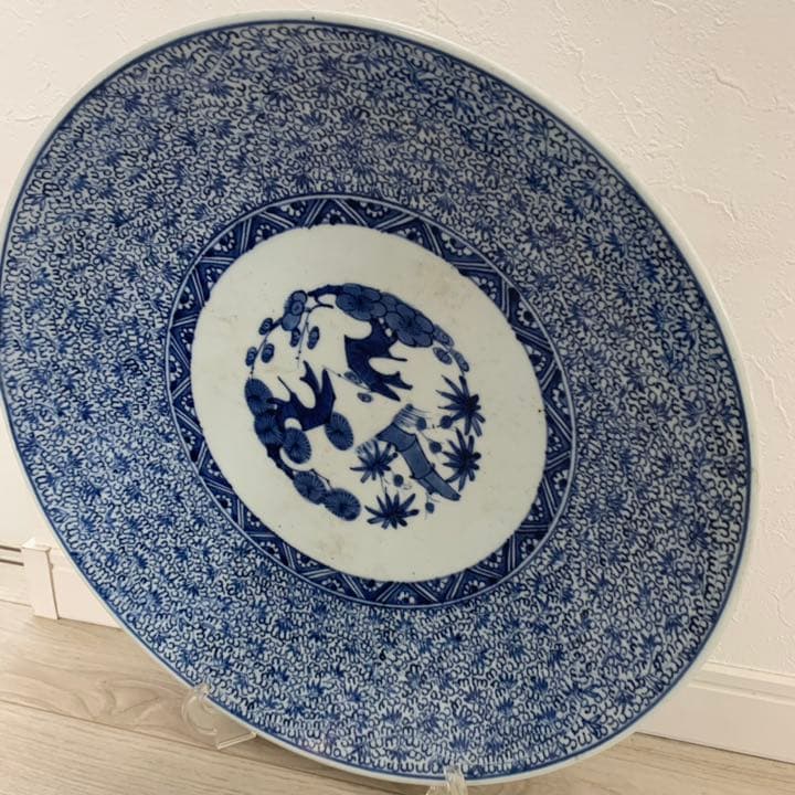 古伊万里　染付　大皿　40cm 松竹梅唐草文皿　飾皿　絵皿