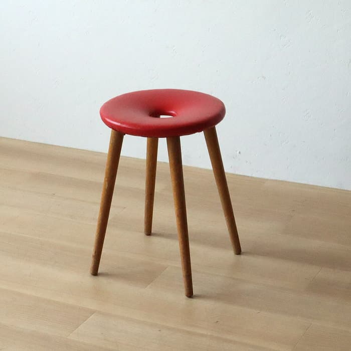 アンティーク 木製 赤 丸スツール 古家具 ブナ リング レトロ