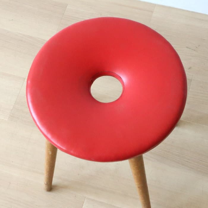 アンティーク 木製 赤 丸スツール 古家具 ブナ リング レトロ