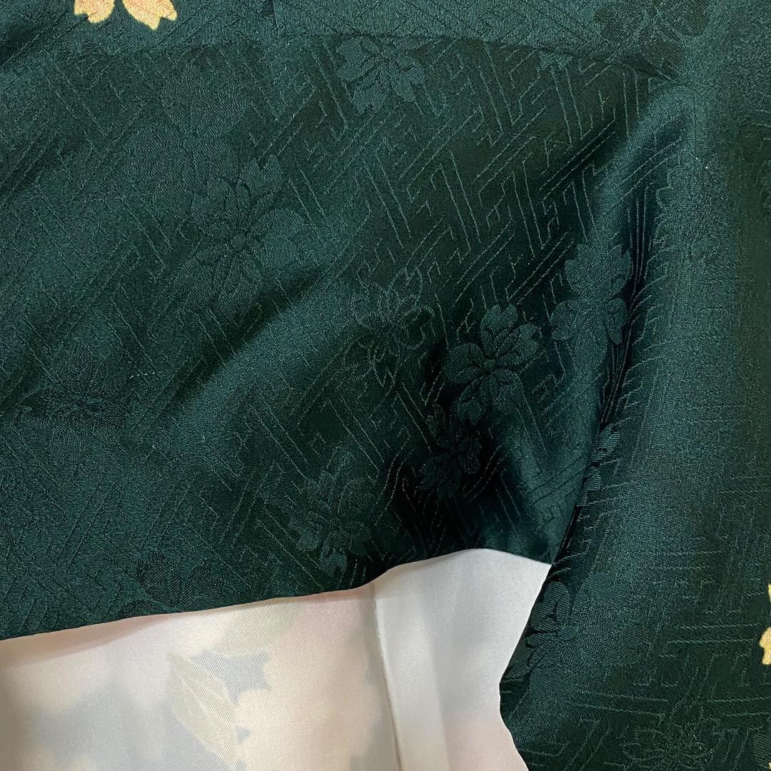 ⭐︎K0690 正絹 振袖 レンタル店放出品 緑 ガード加工 花柄 13号