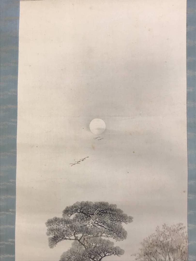 【真作】川辺華堂/月明田家之図/山水図/砧図/掛軸/名家伝来/AD-764