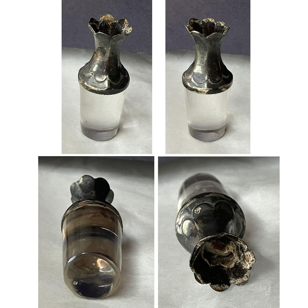 e3131 時代 古ガラス瓶 純銀蓋 ガラスボトル ガラス瓶 硝子 古硝子