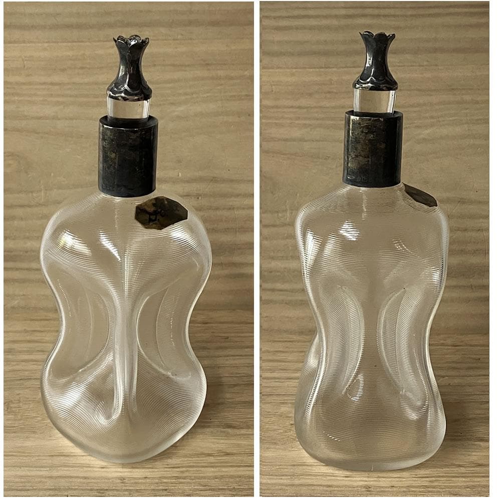 e3131 時代 古ガラス瓶 純銀蓋 ガラスボトル ガラス瓶 硝子 古硝子