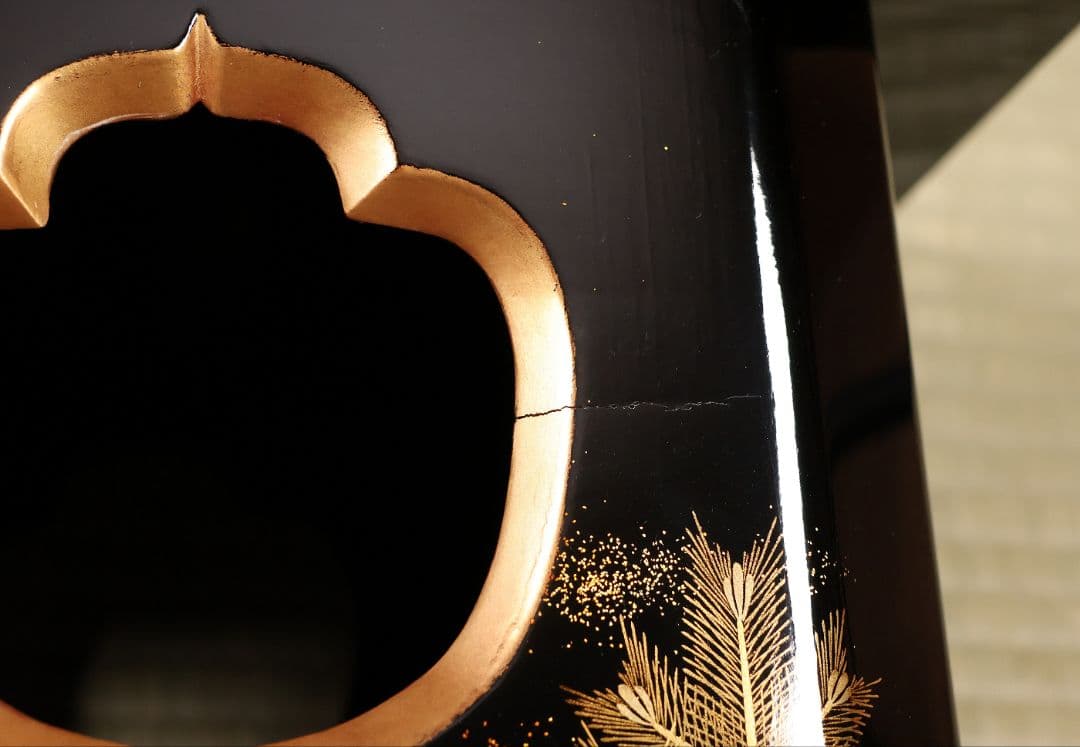 漆芸 松竹梅鶴金蒔絵 花七宝 三宝台 三方台 天然木製漆塗 供物台【MB111】