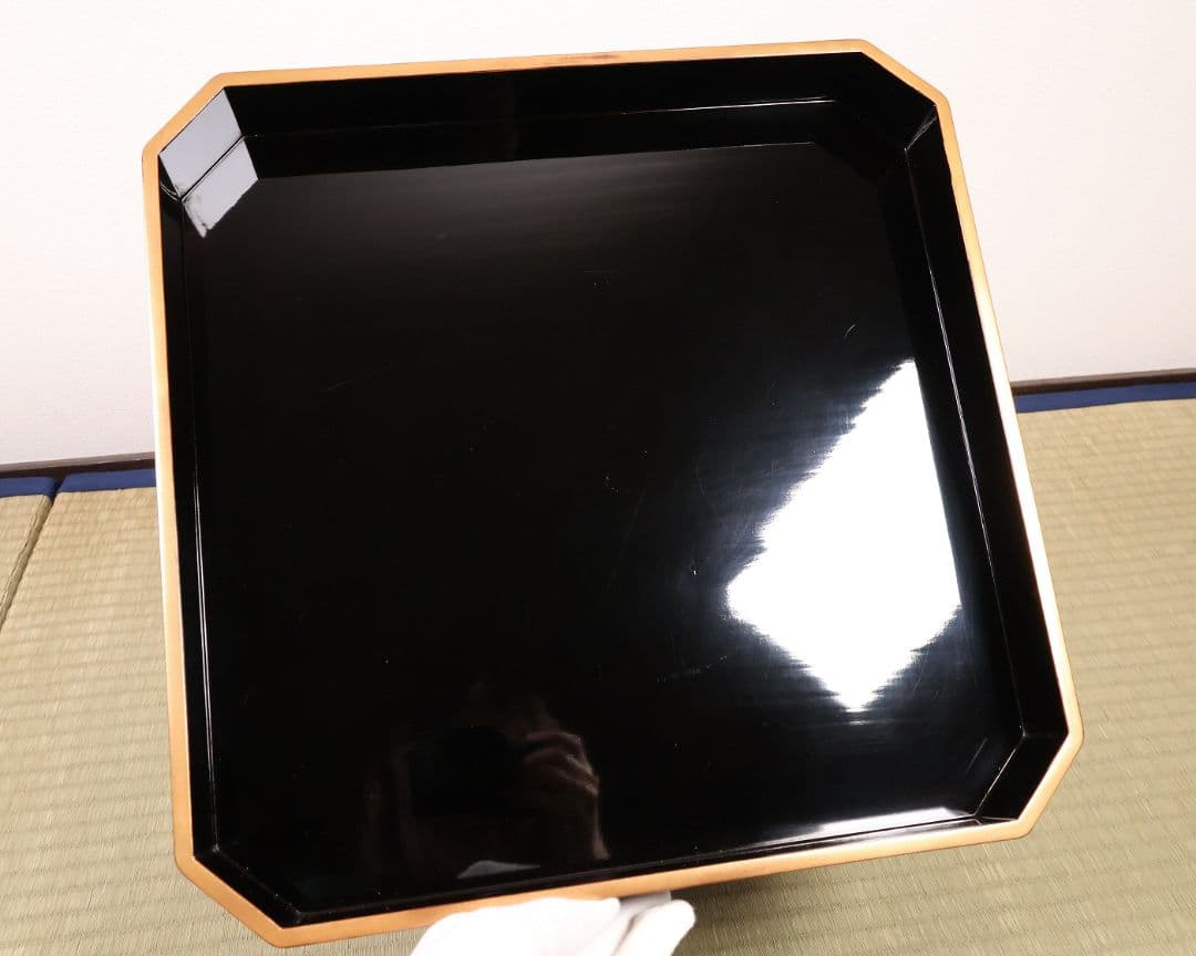 漆芸 松竹梅鶴金蒔絵 花七宝 三宝台 三方台 天然木製漆塗 供物台【MB111】