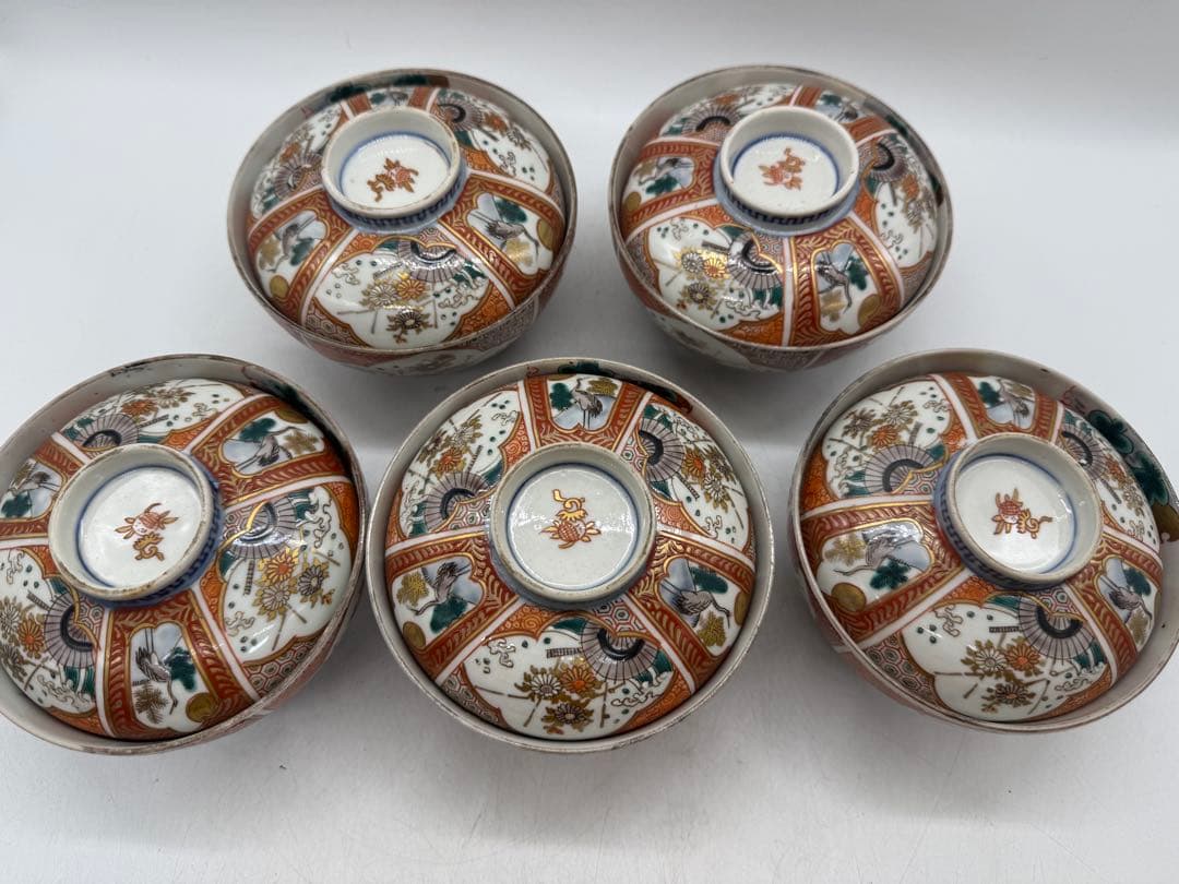 江戸　伊万里錦絵蓋茶碗5点② アンティーク　送料込み251112