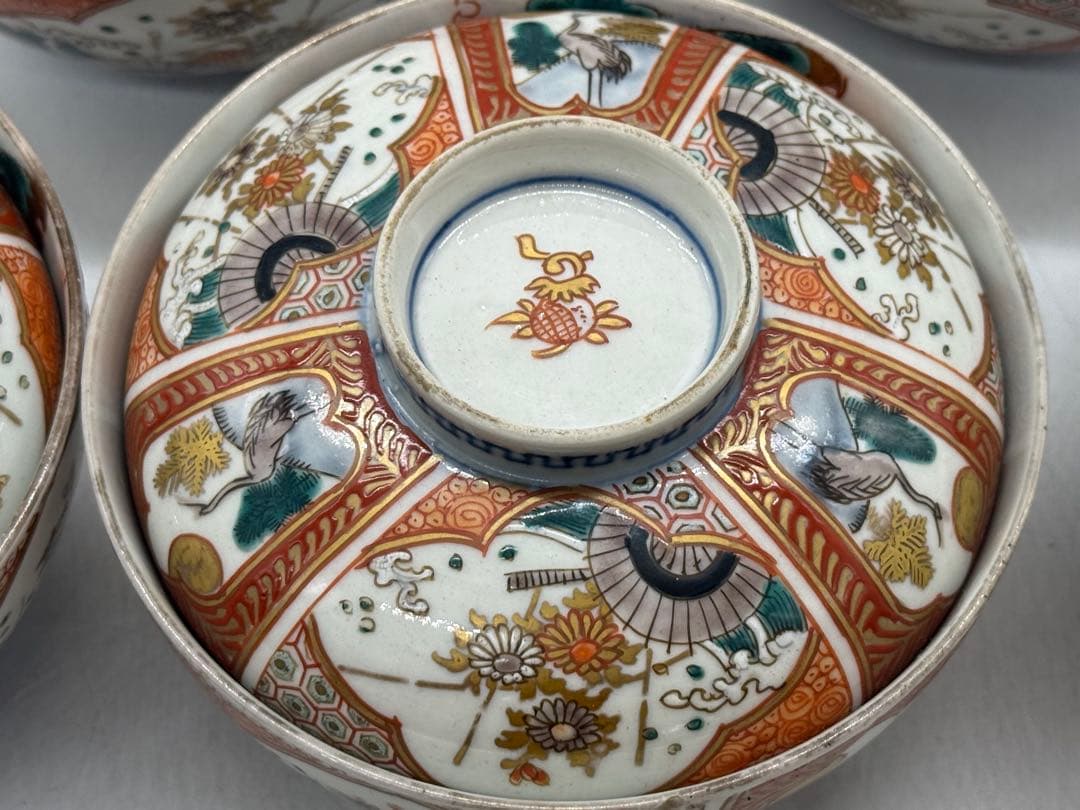 江戸　伊万里錦絵蓋茶碗5点② アンティーク　送料込み251112