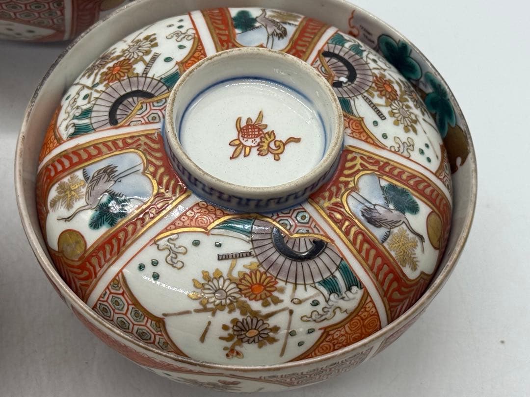 江戸　伊万里錦絵蓋茶碗5点② アンティーク　送料込み251112