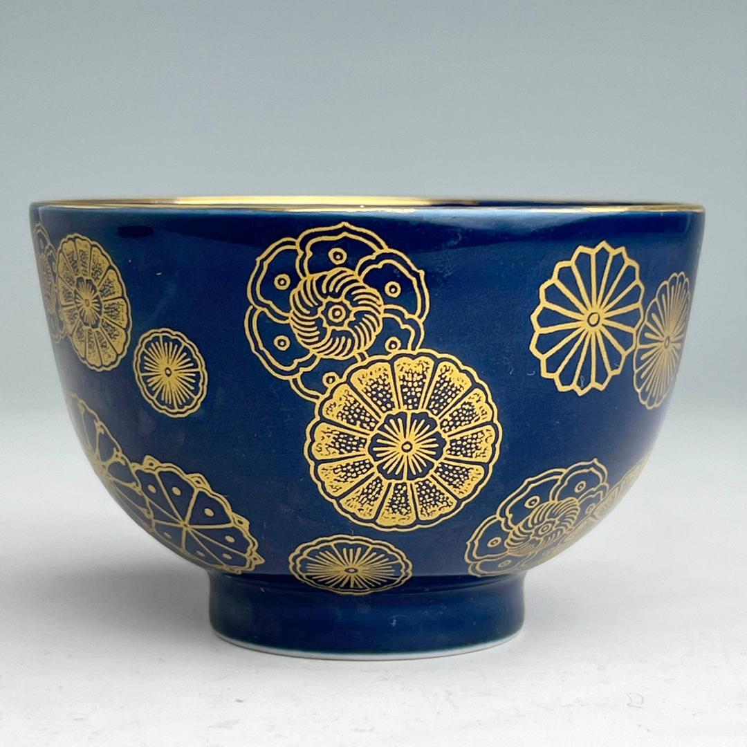 藍地描金團花紋小盌 雍正御製 款 唐物 中国古玩 中国美術 旧家蔵出品 A804