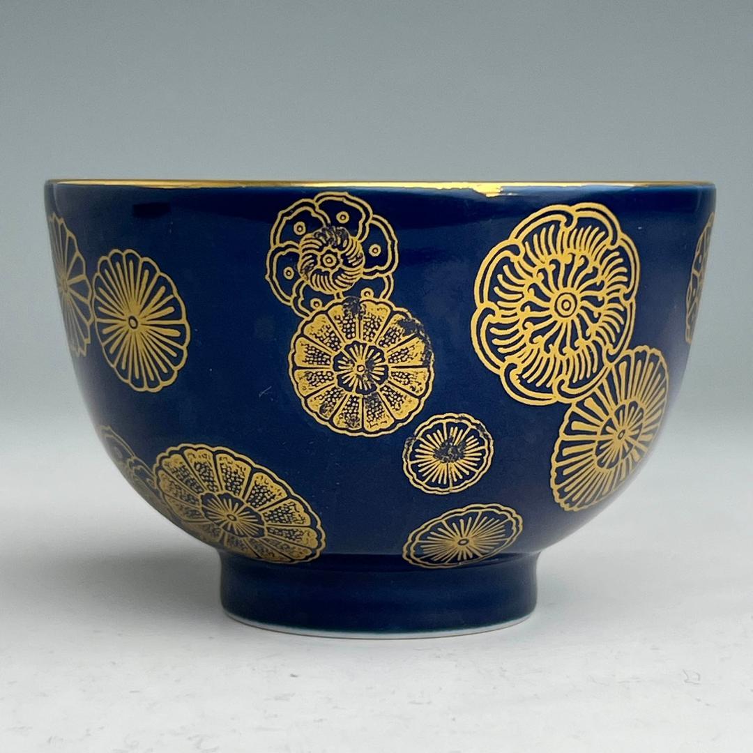 藍地描金團花紋小盌 雍正御製 款 唐物 中国古玩 中国美術 旧家蔵出品 A804
