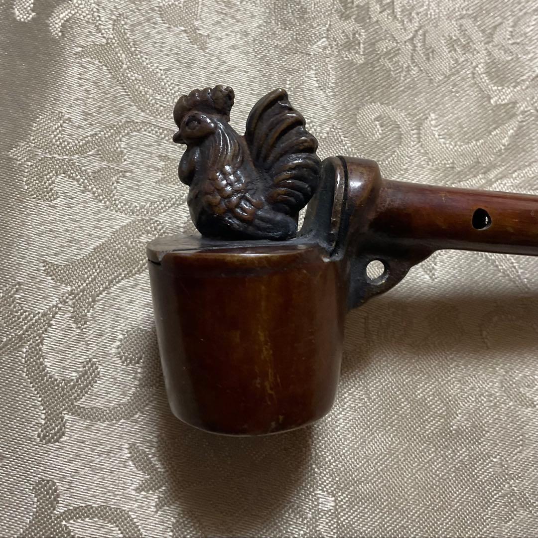 鶏の彫刻付き矢立