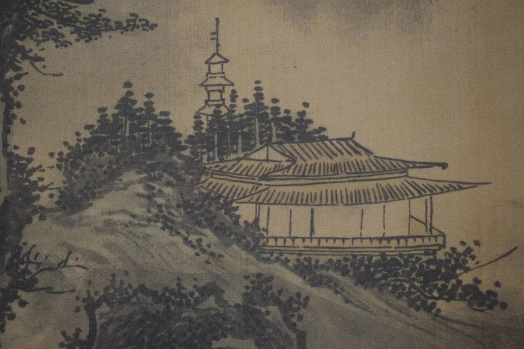 長康/山水人物図/掛軸☆宝船☆Y-814　JM