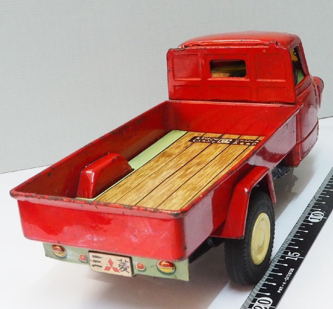 萬代屋【三菱 オート三輪トラック 赤一色 動作確認済】ブリキ自動車TIN【箱無】