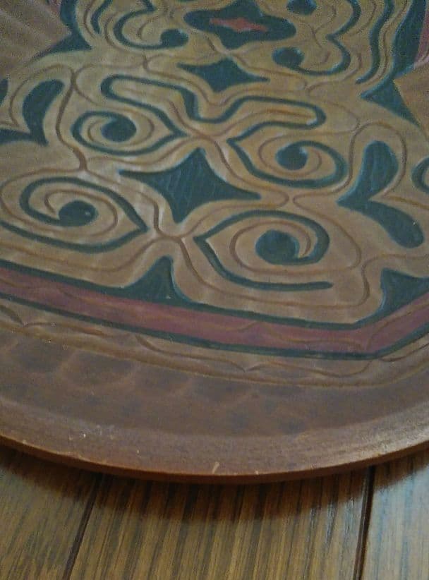 アイヌ アイヌ文様 イタ 着物柄 丸盆 木彫り 民芸