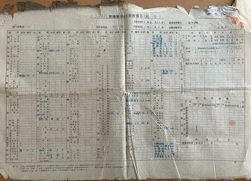 超貴重！Ｃ６２２４の母体となったＤ５２２３３の修繕履歴簿