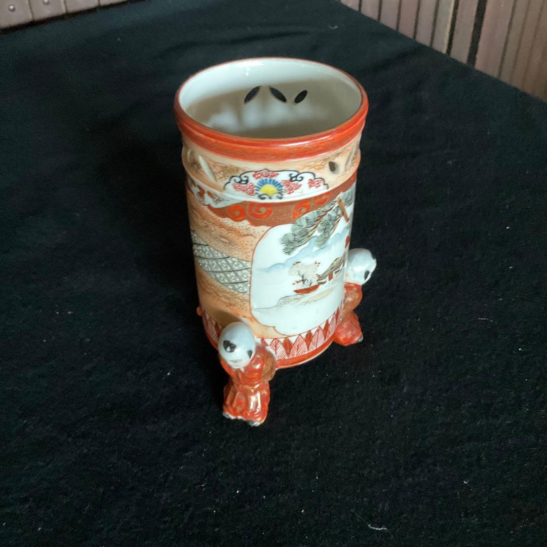 九谷焼　唐子三つ足筆筒　古九谷焼 赤絵金彩鳳凰文三つ足筆筒 九谷赤絵