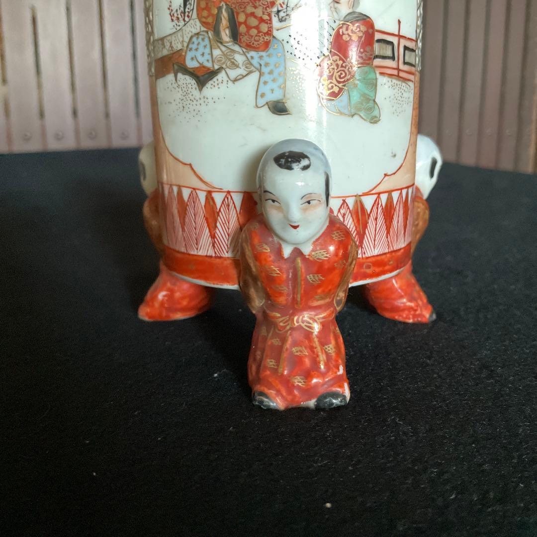 九谷焼　唐子三つ足筆筒　古九谷焼 赤絵金彩鳳凰文三つ足筆筒 九谷赤絵