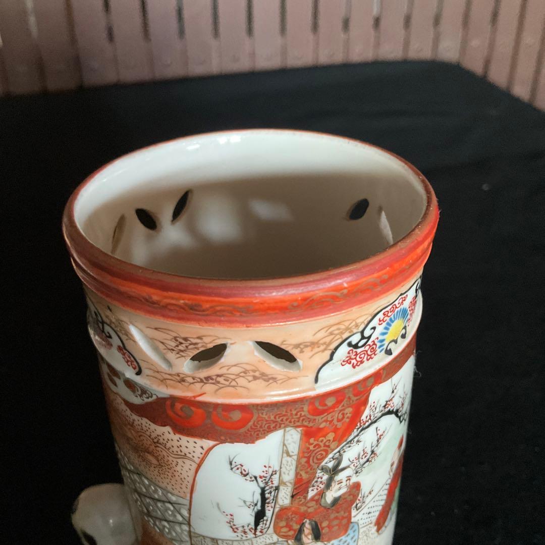 九谷焼　唐子三つ足筆筒　古九谷焼 赤絵金彩鳳凰文三つ足筆筒 九谷赤絵