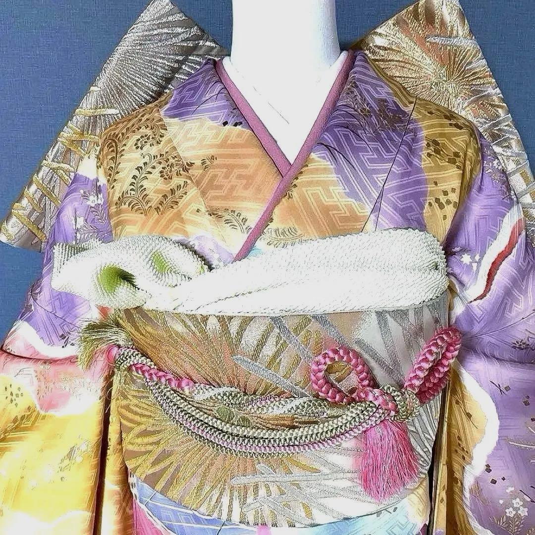 振袖フルセット　高身長　画家岩田専太郎　手描き友禅　成人式振袖　振袖　裄丈72