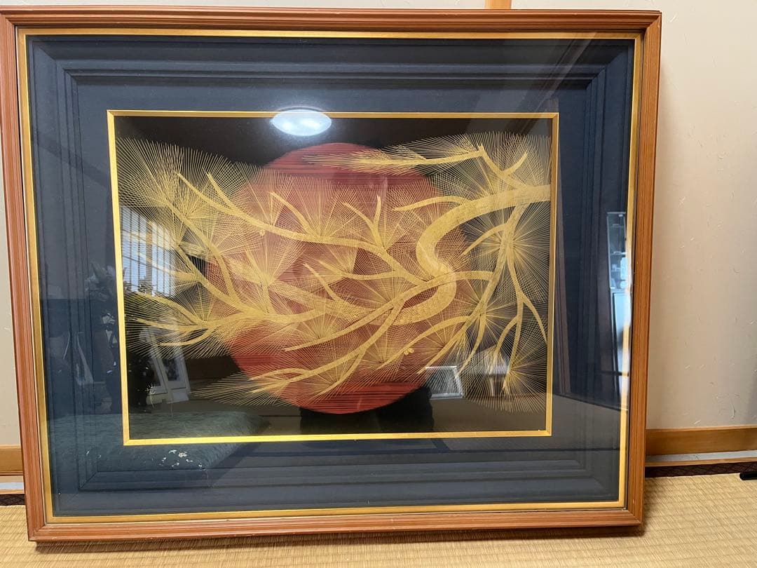 輪島塗漆芸　昇陽松沈金パネル　角野岩次作