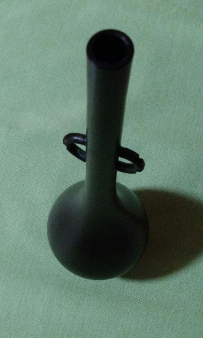 古銅　鶴首花入　耳付き　金谷浄雲　茶道具