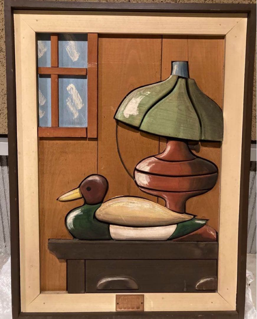 希少品 ココス 木彫り 立体 木製看板 ウッドアート 絵