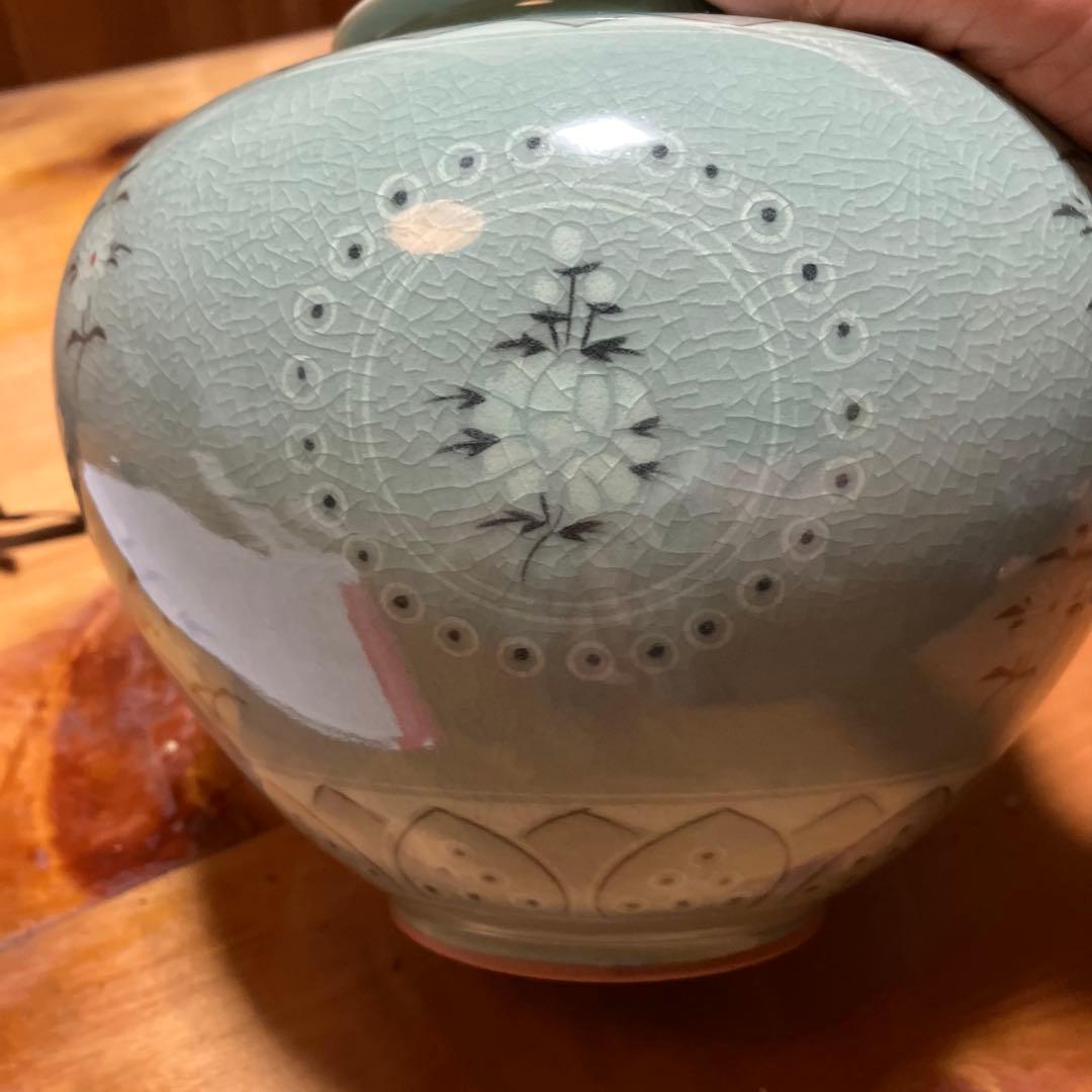 高麗青磁　壺　古岩窯 南正植作　箱付き