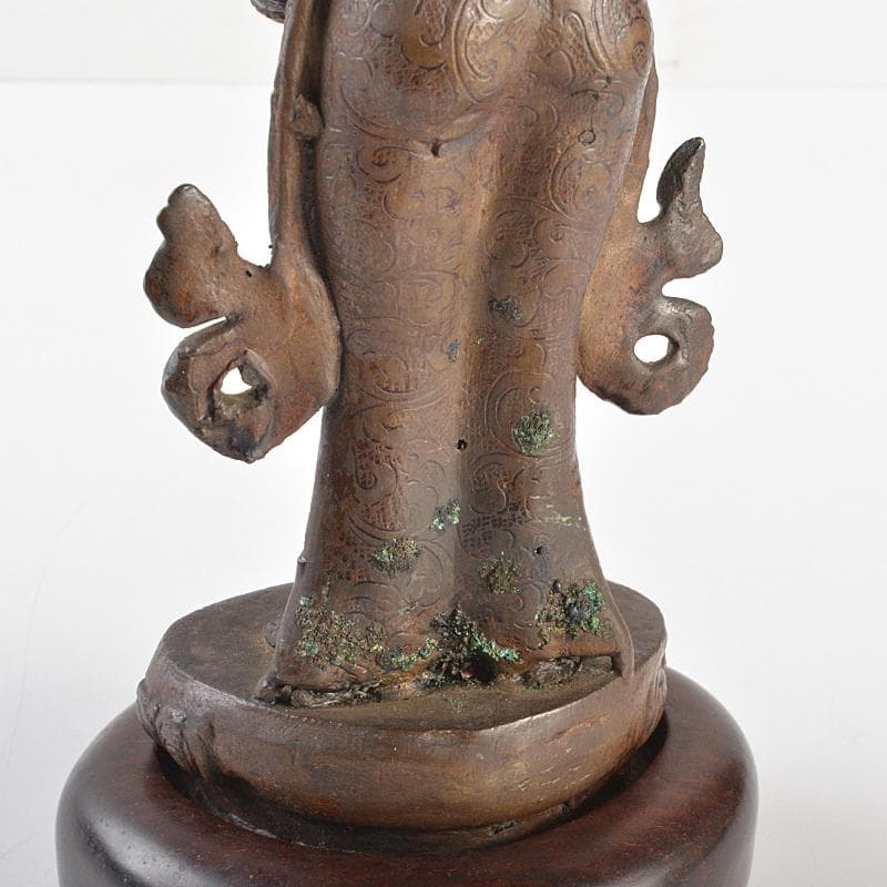 仏教美術　古銅　チベット仏　仏像　置物　唐木台付　M　R7126