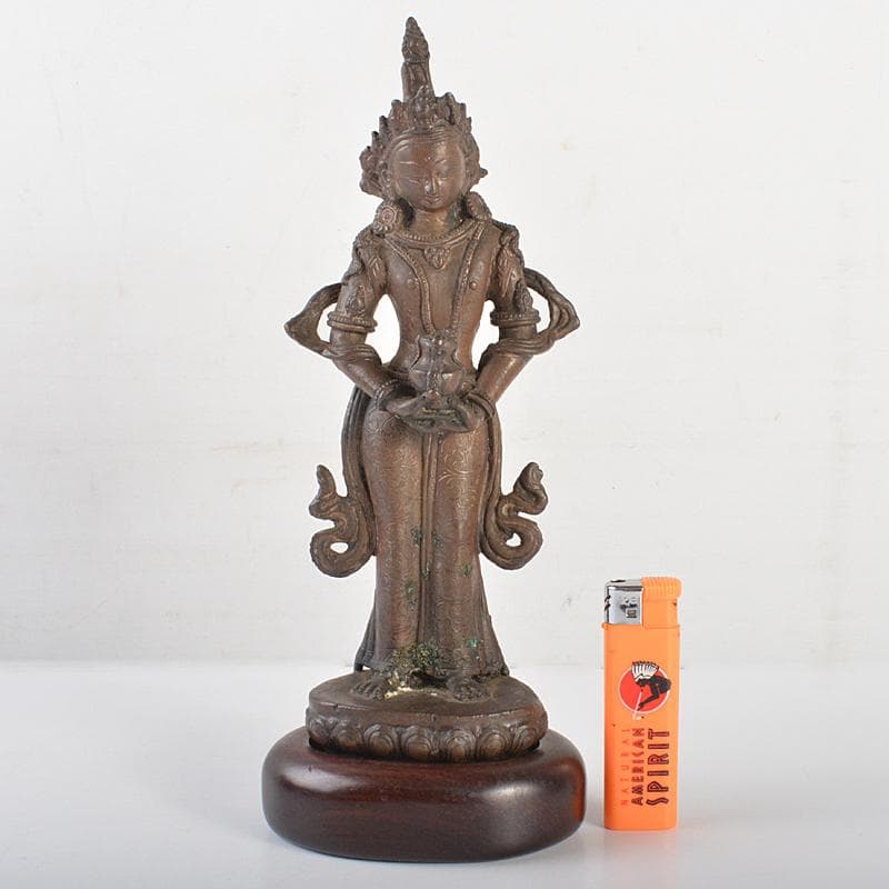 仏教美術　古銅　チベット仏　仏像　置物　唐木台付　M　R7126