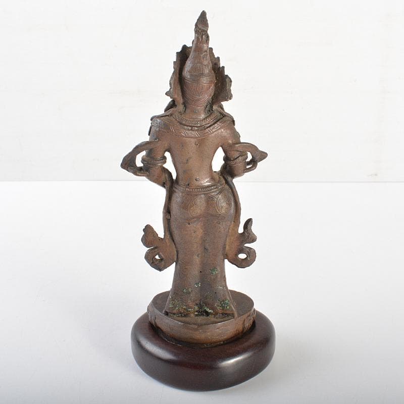 仏教美術　古銅　チベット仏　仏像　置物　唐木台付　M　R7126