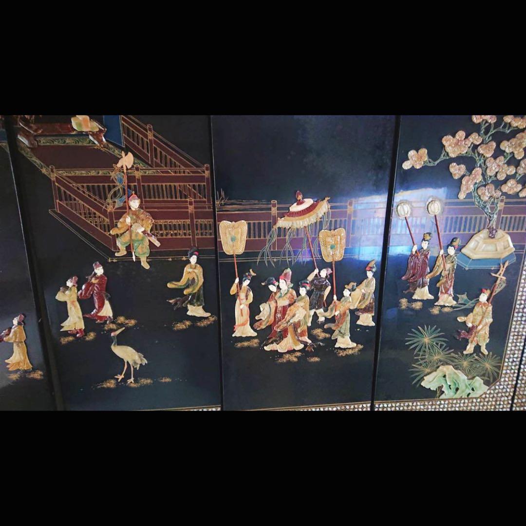 アジアン家具 手描きパネル屏風