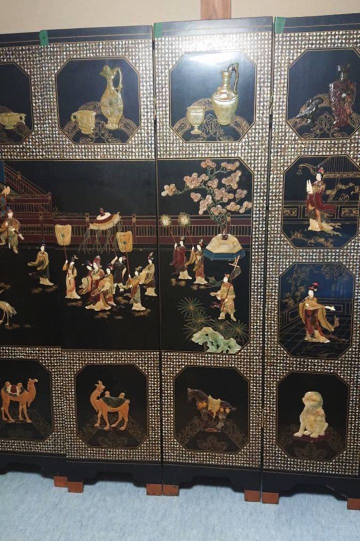 アジアン家具 手描きパネル屏風